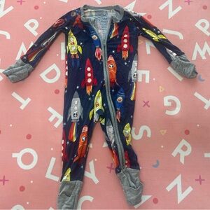 Little Sleepies Blue and Red Footies with Rocket Print